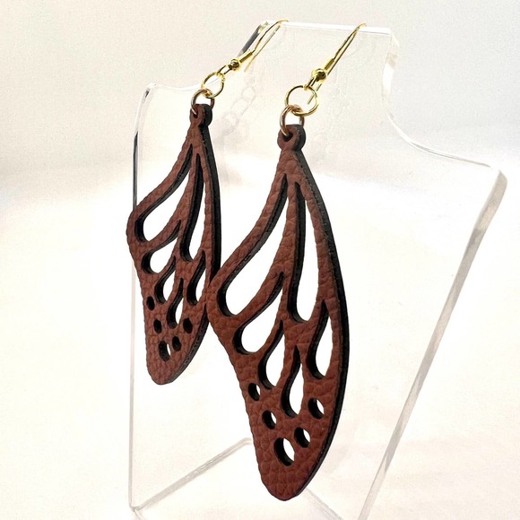 Butterfly Wings Earrings - Vegan Leather Accessories - Moth Wings - Statement - Picture 6 of 10
